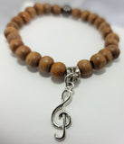 Treble Clef Stretch Bracelet made with Wood Beads